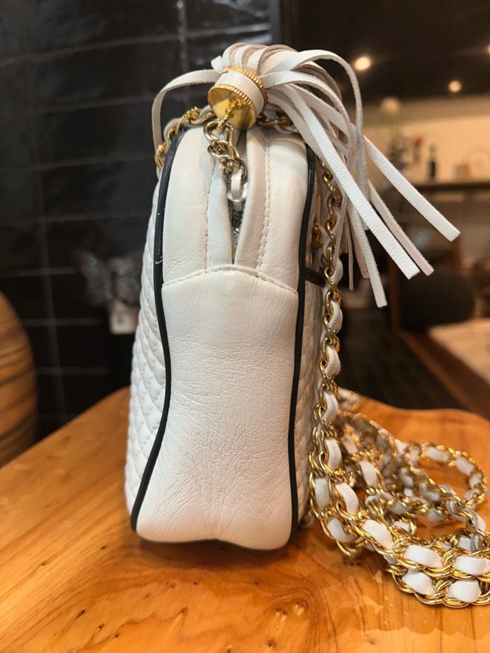Bally Quilted Leather Camera Crossbody • White & Navy • Leather-Lined • Italy - Picture 9 of 15